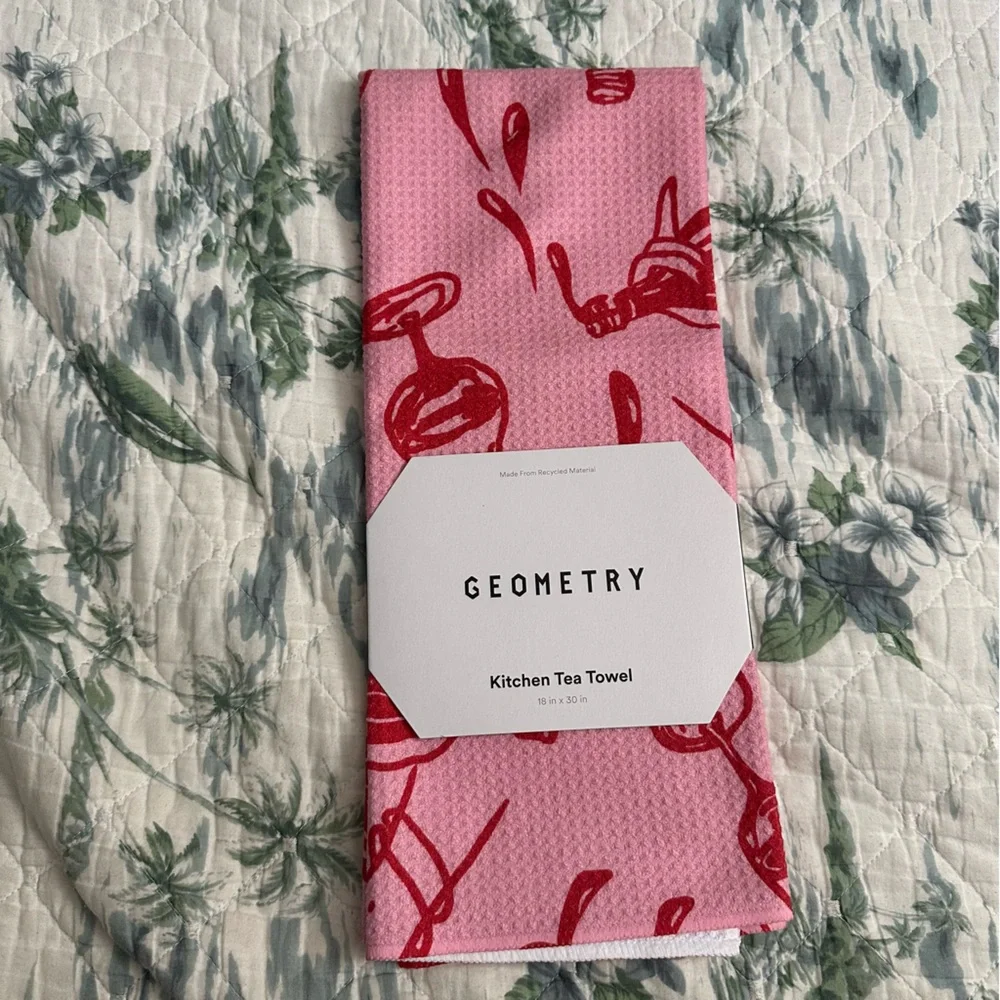 Geometry Wining and Dining Tea Towel Pink Wine Red